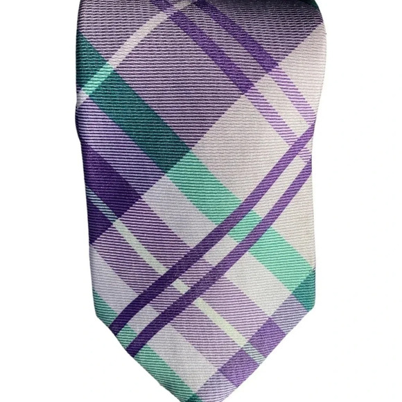 Brooks Brothers 346 Pure Silk Tie Purple Plaid Pattern - Picture 1 of 5